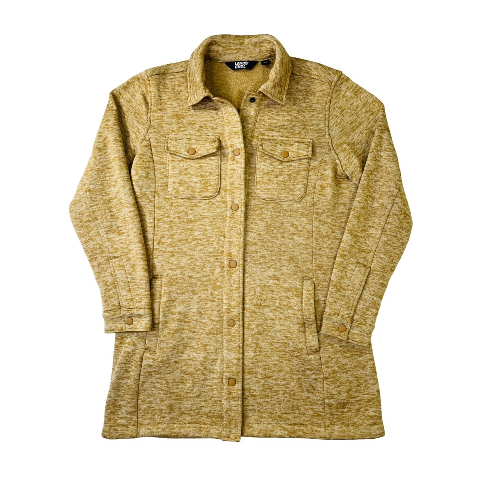 Lands End Womens Mustard Yellow Heather Fleece Lined Shacket Shirt Jacket Medium